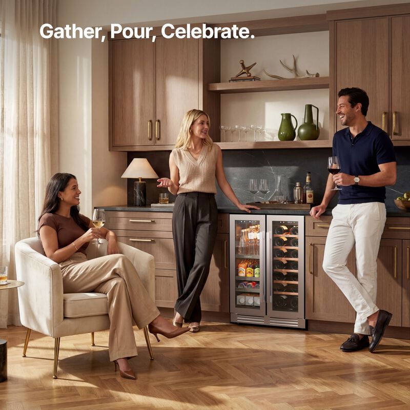 24 Inch Wine and Beverage Refrigerator, 3 Color LED, Dual Zone Wine Fridge,20 Bottles &60 Cans,Built-in Beverage Cooler image number 7