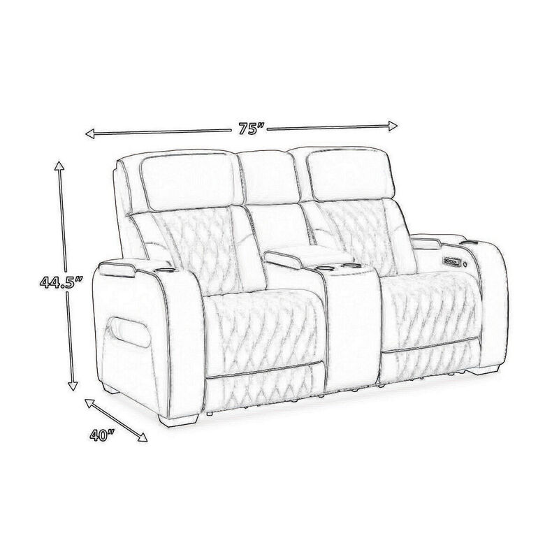 Boyin Power Recliner Loveseat, Gray Faux Leather, USB Port, 75 Inch - Benzara