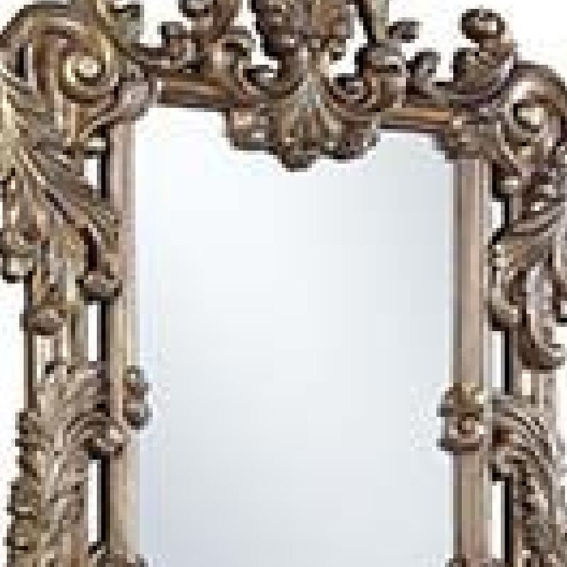 60 Inch Wall Mirror, Oversized Scrolled Carving, Bronze image number 1