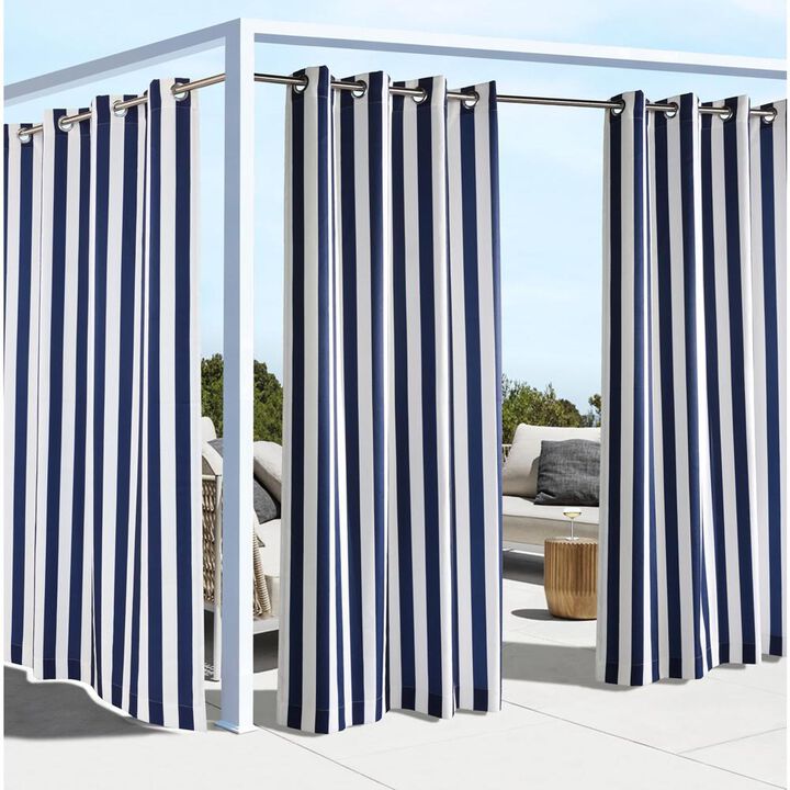 Commonwealth Outdoor Decor Coastal Stripe Grommet Top Curtain Panel - 50x84'' - Grey