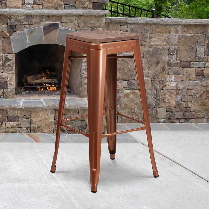 Flash Furniture 30" High Backless Copper Barstool with Square Wood Seat