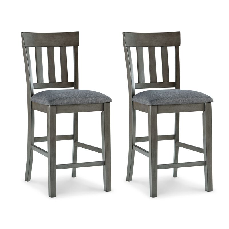 Haly Counter Height Chair Set of 2, Gray Solid Wood Frame and Fabric - Benzara