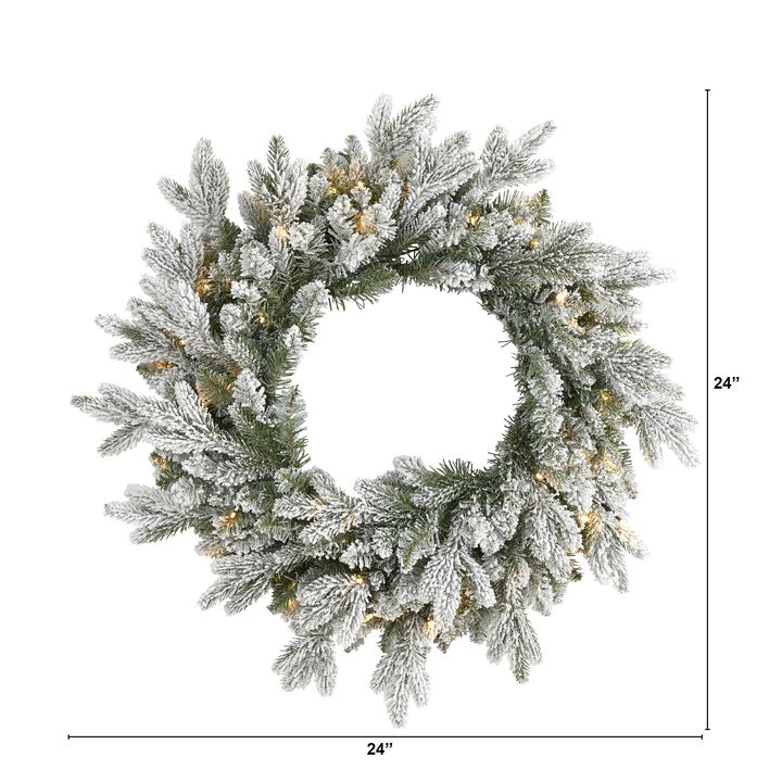 Hivvago 24" Flocked Artificial Christmas Wreath with 50 LED Lights
