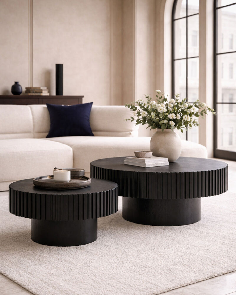 Ribbed Black Ash Coffee Tables (2) | OROA Modern Pierre image number 1