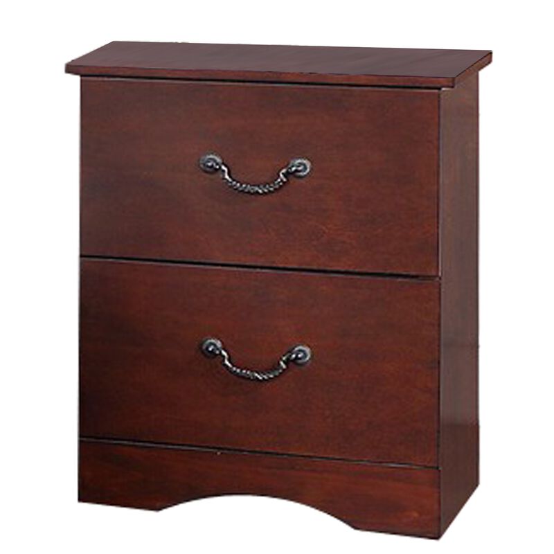 Bran 27 Inch 2 Drawer Nightstand, Pine Wood, Grain Details, Cherry Brown - Benzara