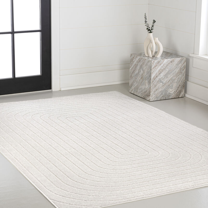 Freya High-Low Modern Scandinavian Arch Stripe Monotone Indoor/Outdoor Area Rug