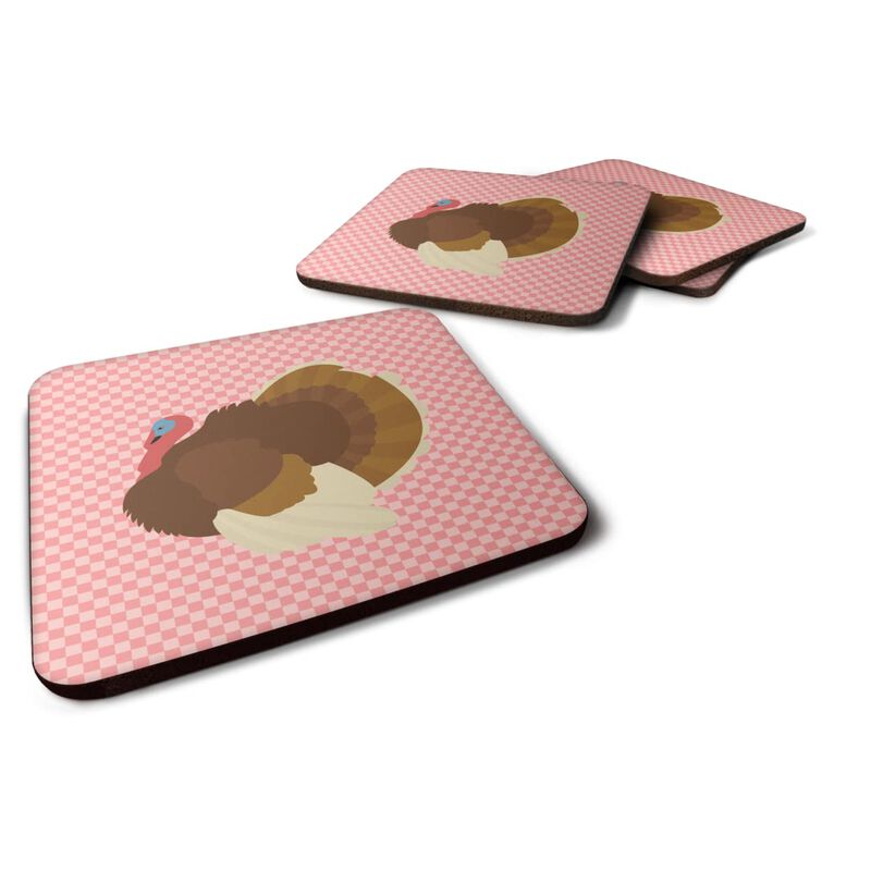 Caroline's Treasures French Turkey Dindon Pink Check Decorative Coasters, 3.5, Multicolor