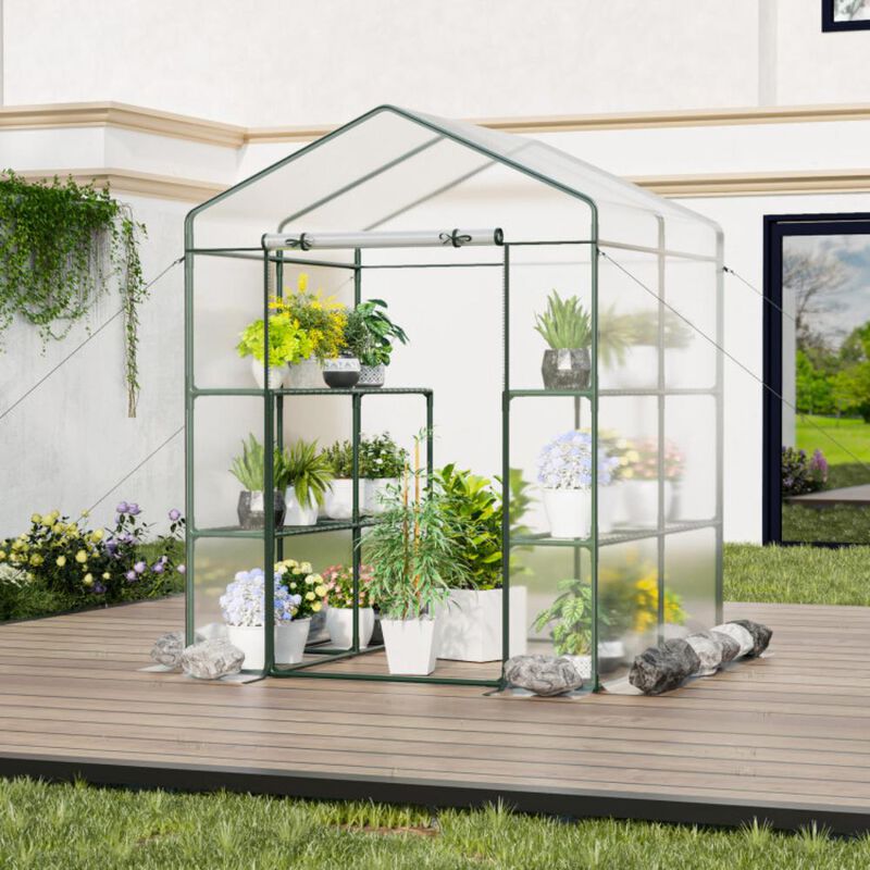 Hivvago Walk-in Greenhouse with 3 Tiers 8 Shelves PVC Cover Roll-up Zippered Door
