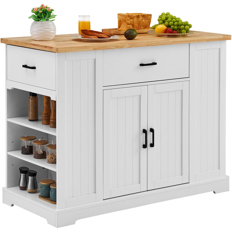Serving Cart with Storage Cabinet, Drawer, and Shelves for Kitchen or Dining Room