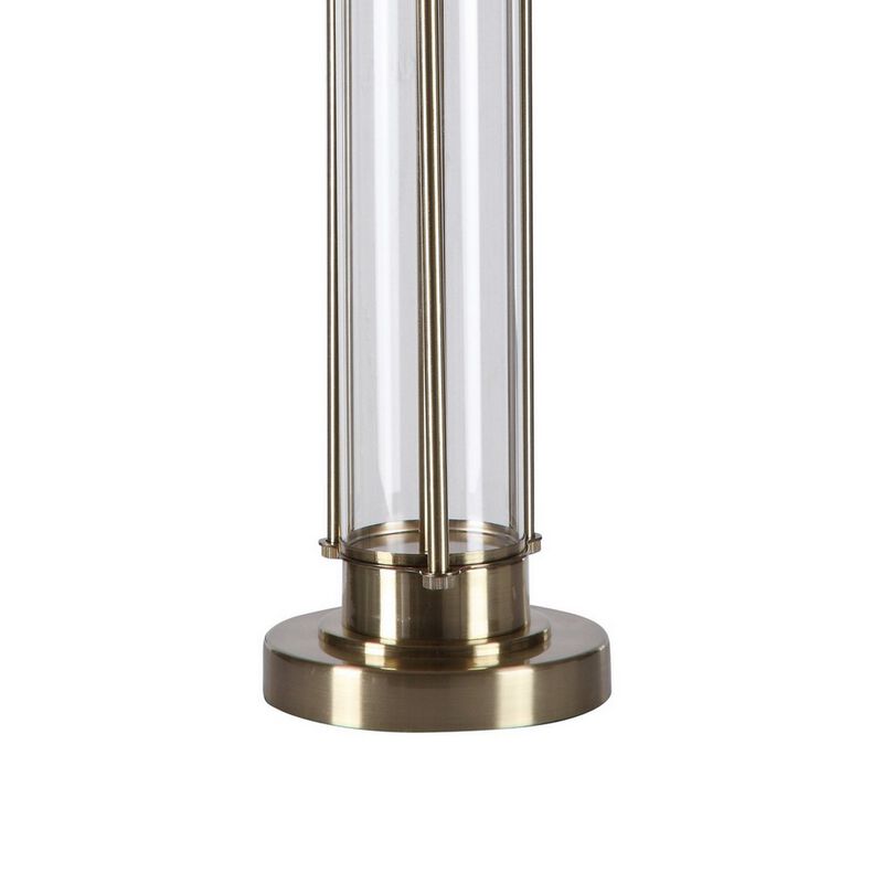 28 Inch Metal and Glass Stacked Base Table Lamp, Gold-Benzara image number 4