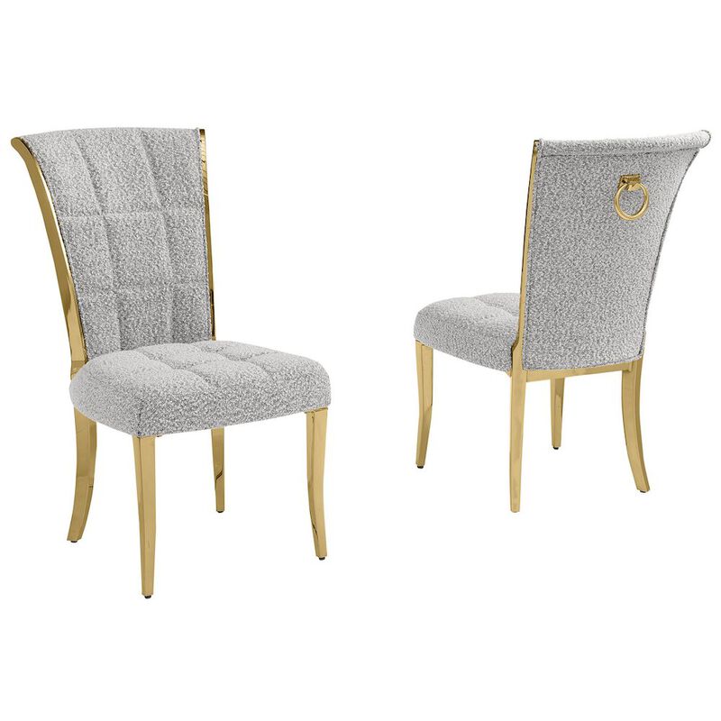 Rich Gray Boucle Side Chairs With Gold Base (Set Of 2)