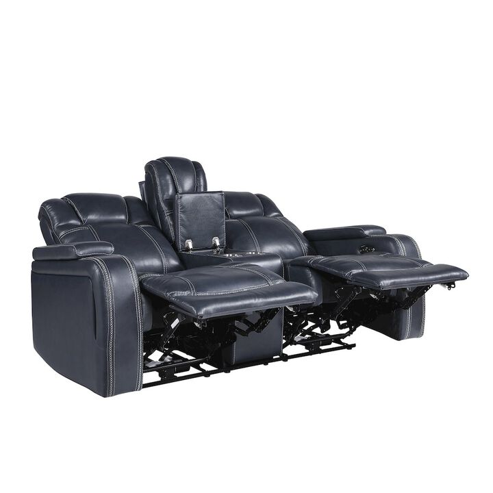 Lexicon Keziah Leather Power Double Reclining Love Seat in Blue