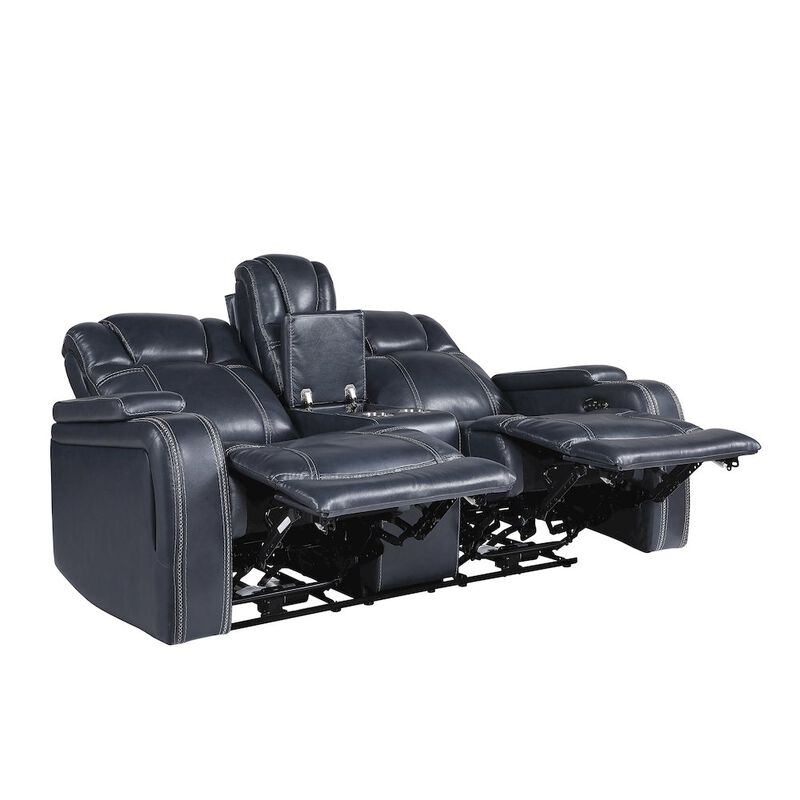 Lexicon Keziah Leather Power Double Reclining Love Seat in Blue