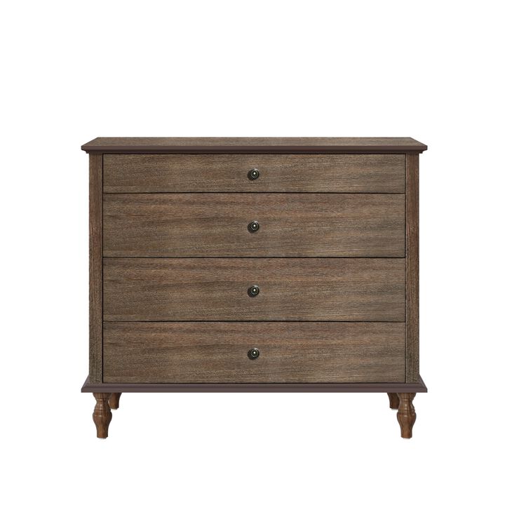 4-Drawer Dresser Chest with Solid Wood Feet, Antique Rustic Storage Cabinet with Metal Knobs for Bedroom, Nursery, Hallway