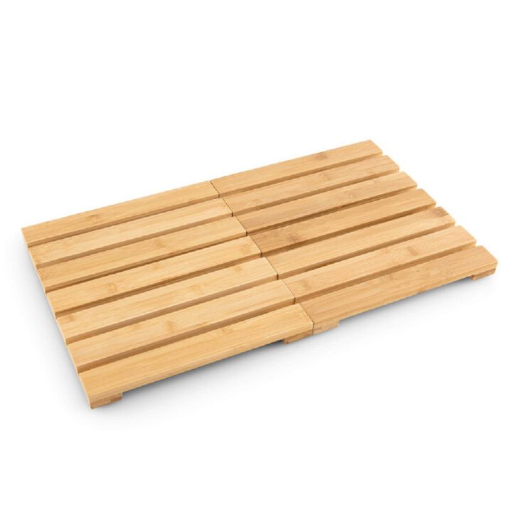 Bamboo Bath Mat with Non-slip Pads and Slatted Design-Natural