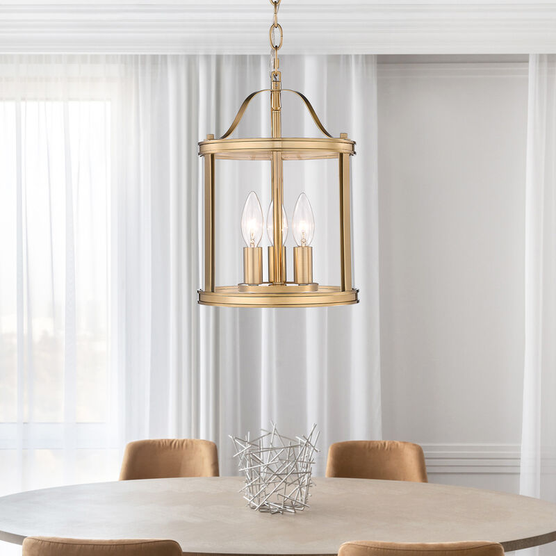 9 in. Transitional Warm Gold 3-Light Dimmable Lantern Pendant Light with Clear Glass image number 3