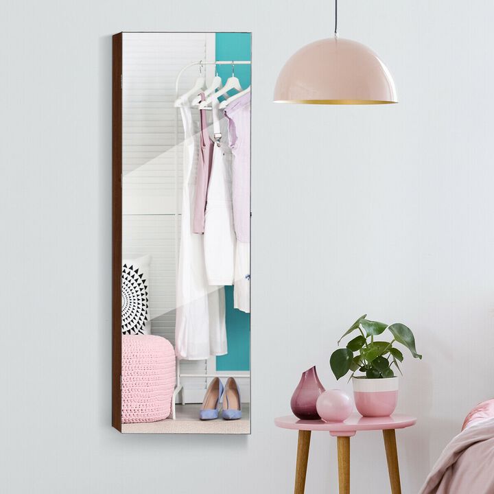 Wall and Door Mounted Mirrored Jewelry Cabinet with Lights-White