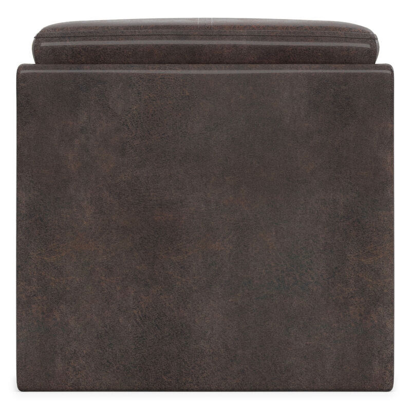 Rockwood 17 inch Wide Contemporary Square Cube Storage Ottoman with Tray in Distressed Brown Vegan Faux Leather, Assembled image number 4