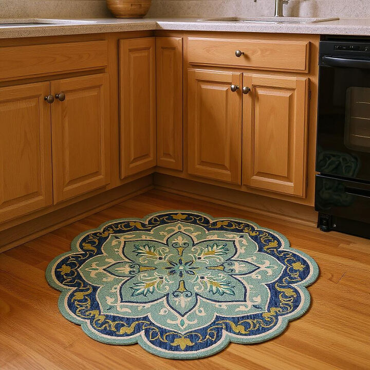 HomeRoots Wool Geometric Hand Tufted Round Rug