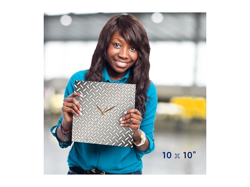 Gray Steel Diamond Plate Industrial Wall Clock 10 Inch Silent Home Decor