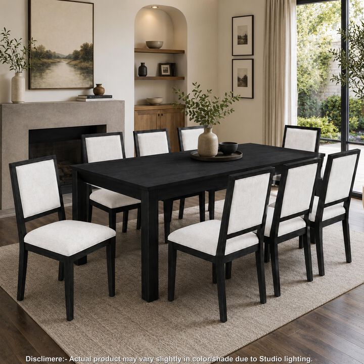 Kizie 9pc Dining Table Set, 94-118 Inch Extendable, Black Wood Chairs