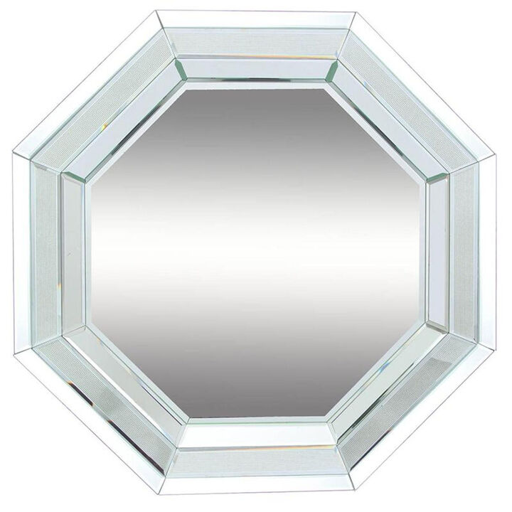 HomeRoots 28" Silver Octagon Glass Framed Accent Mirror