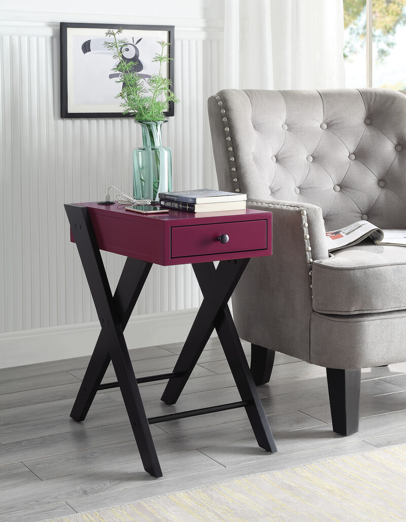 ACME Fierce Accent Table w/USB, Burgundy & Black image number 2