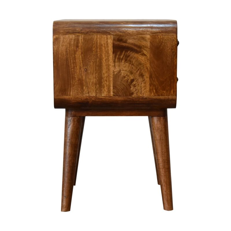 Curved Chestnut Solid Wood 2 Drawer Nightstand