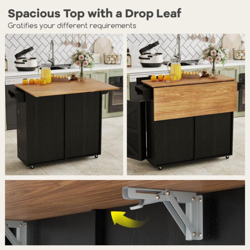 Hivvago Rolling Kitchen Island with Trash Can Cabinet and Rubber Universal Wheels