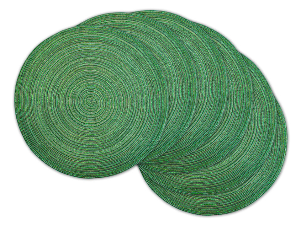 Set of 6 Solid Green Variegated Lurex Round Woven Placemats 15"