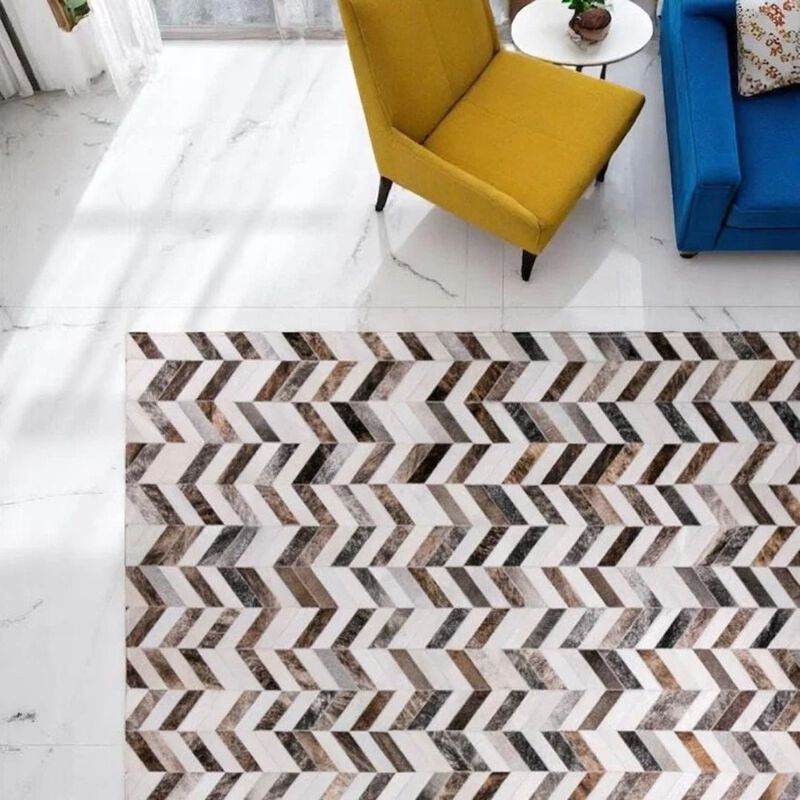 Brown Area rugs Cowhide Patchwork Rug, Genuine Cowhide Living Room Rug, Country Style Natural Cowhide Custom Size Available image number 5