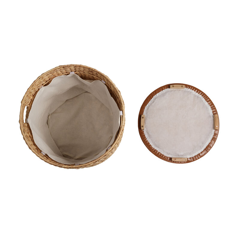 Josie 18" Modern Coastal Hand-Woven Hyacinth Storage Ottoman with Lid