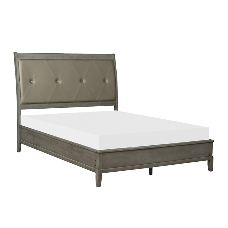 Beli 4 Pc Full Size Bedroom Set, Button Tufted Headboard, Gray