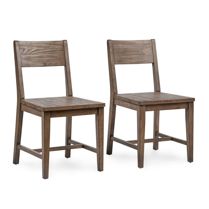 Lio 18 Inch Dining Chair Set of 2, Armless Open Style, Brown Pine Wood - Benzara