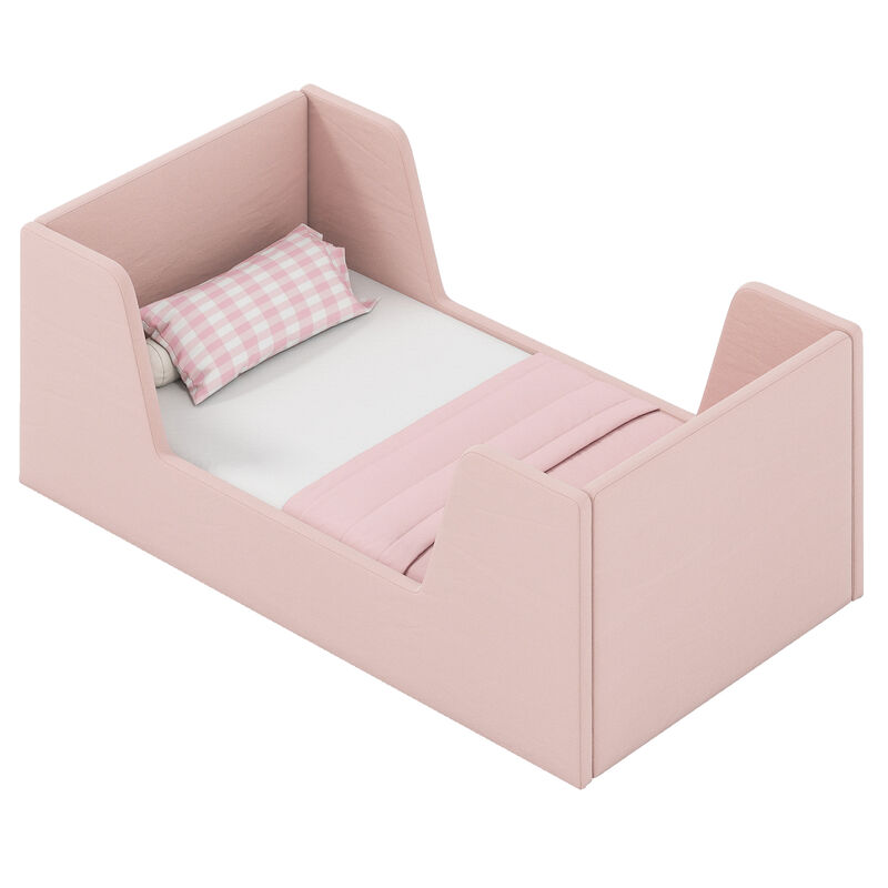 Velvet Upholstered Toddler Bed Frame with Protective Safety Rails image number 3
