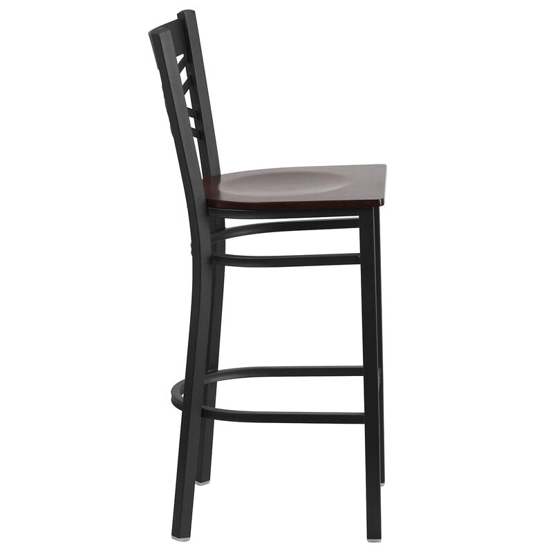 Flash Furniture HERCULES Series Black ''X'' Back Metal Restaurant Barstool - Walnut Wood Seat