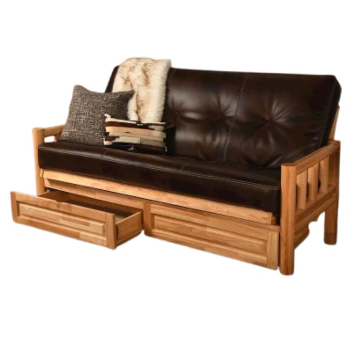 Lodge Frame-Natural Finish-Oregon Trail Java Mattress-Storage Drawers