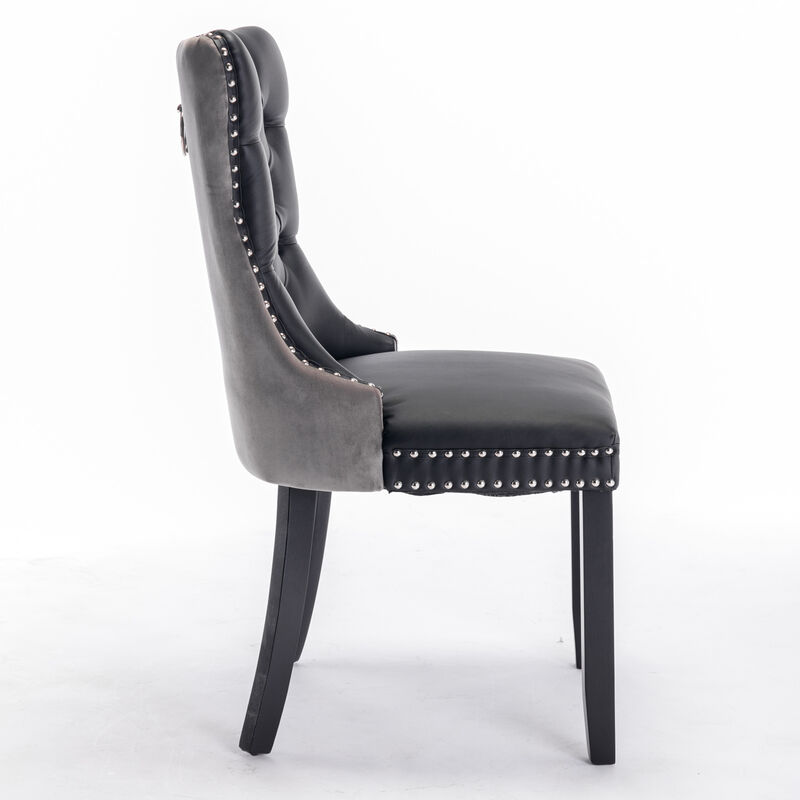Streamdale Contemporary Tufted Dining Chairs Set, Black+Gray