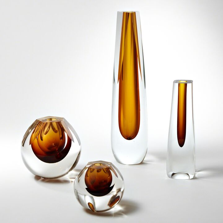 Pentagon Cut Glass Bronze Sphere Vase