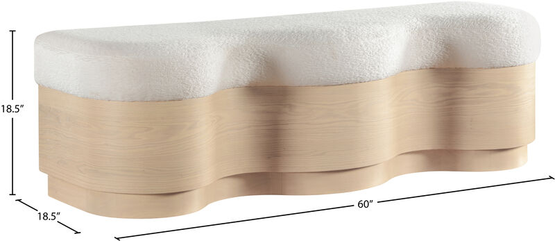 Meridian Furniture Savoy Cream Velour Fur Fabric Bench
