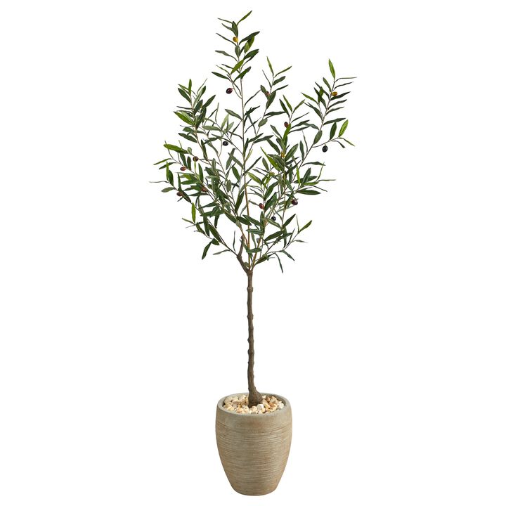 Hivvago 5.5 Feet Olive Artificial Tree in Sand Colored Planter