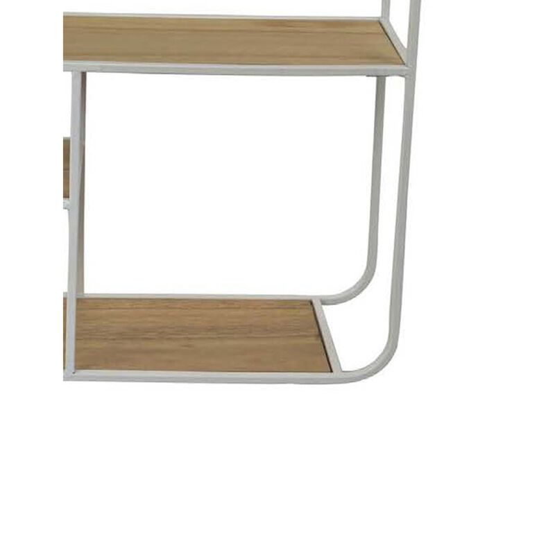 Decorative Wall Shelf with 6 Staggered Wood Racks, White Metal 24 Inch - Benzara