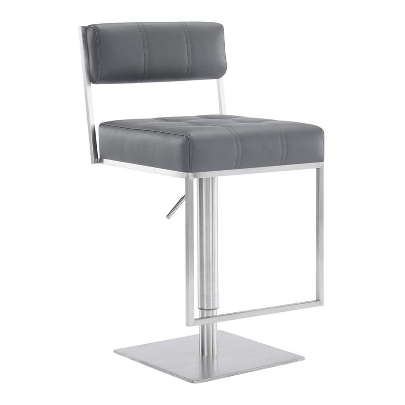 Hivvago 25 Inch Gray And Silver Faux Leather And Iron Swivel Low Back Adjustable Height Bar Chair