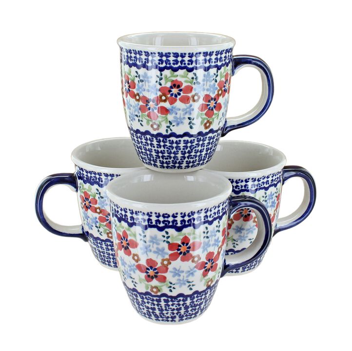 Blue Rose Polish Pottery Green Daisy 4 Piece Mug Set