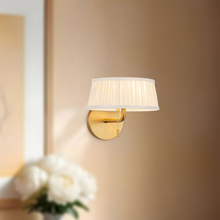 Scout 7-in Damp-Rated Wall/Vanity Light with Patterned Pleated Linen Shade