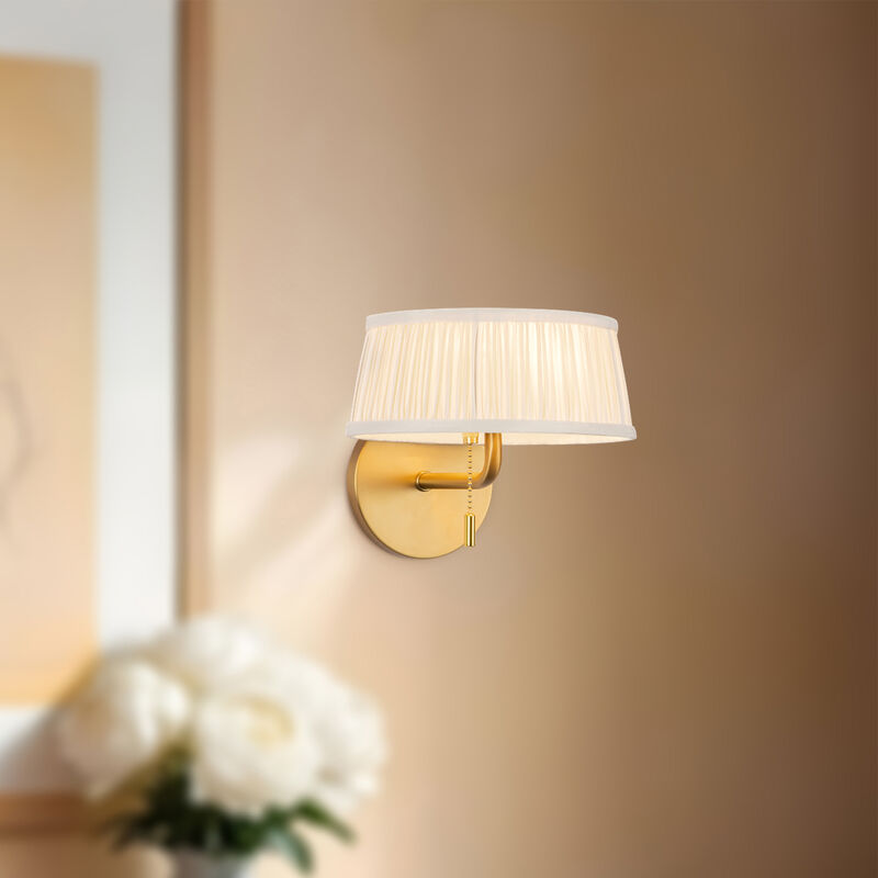 Scout 7-in Damp-Rated Wall/Vanity Light with Patterned Pleated Linen Shade image number 1