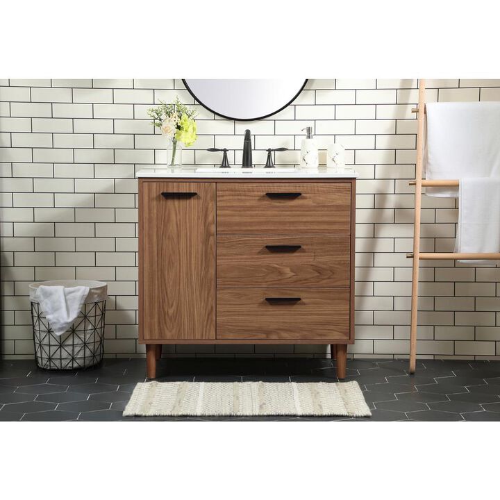 Elegant Kitchen and Bath 36 inch Single bathroom vanity in walnut brown