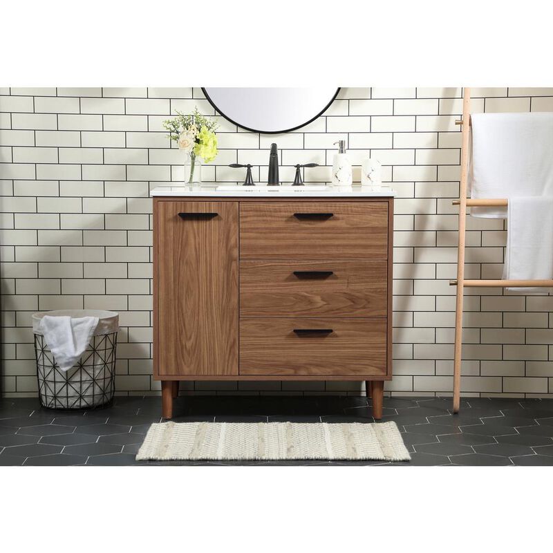 Elegant Kitchen and Bath 36 inch Single bathroom vanity in walnut brown