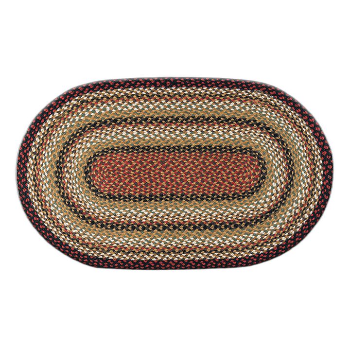 Earth Rugs C-319 Burgundy Mustard Ivory Oval Braided Rug 27 X 45