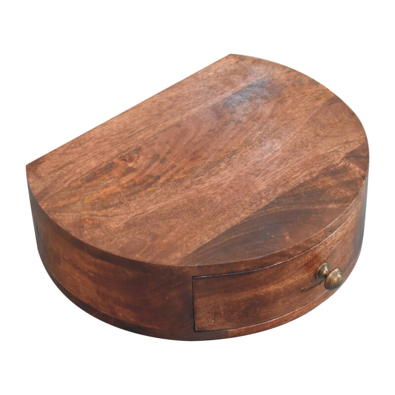 HomeRoots 16" Brown Solid Wood One Drawer Half Moon Floating Nightstand image number 3